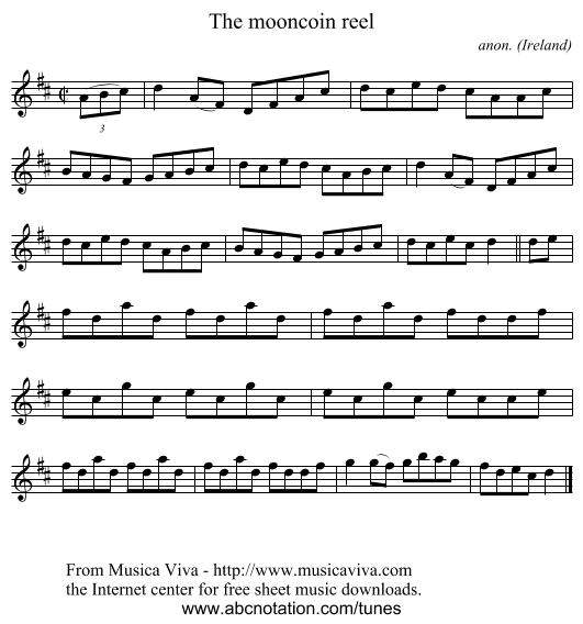 The mooncoin reel - staff notation