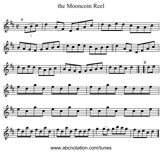 the Mooncoin Reel - staff notation