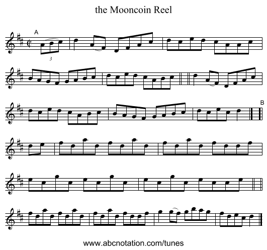 the Mooncoin Reel - staff notation