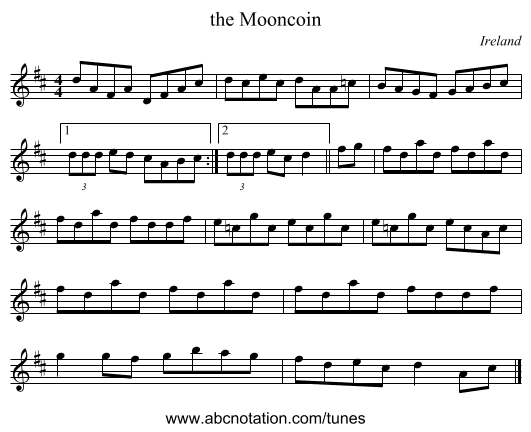 the Mooncoin - staff notation