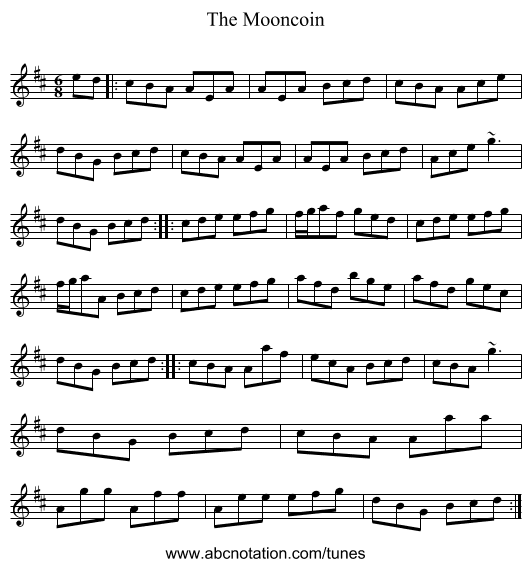 The Mooncoin - staff notation