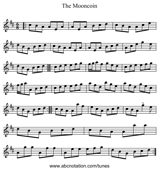 The Mooncoin - staff notation