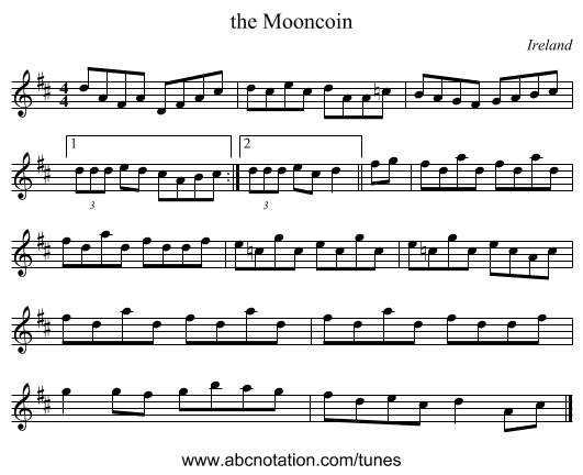 the Mooncoin - staff notation