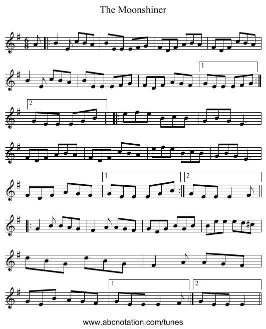 The Moonshiner - staff notation