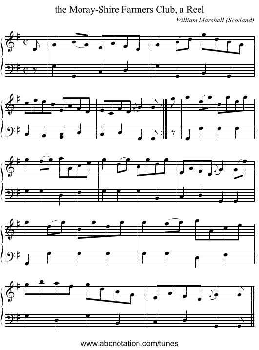 the Moray-Shire Farmers Club, a Reel - staff notation