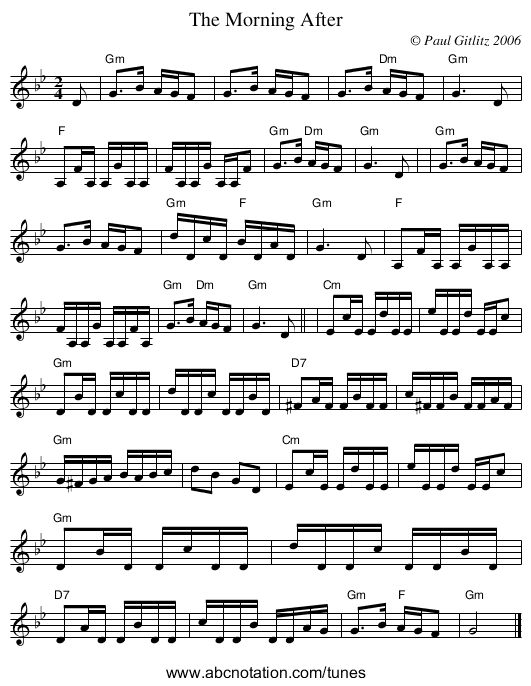 The Morning After - staff notation