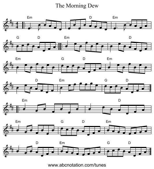 The Morning Dew - staff notation