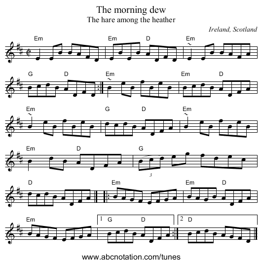 The morning dew - staff notation