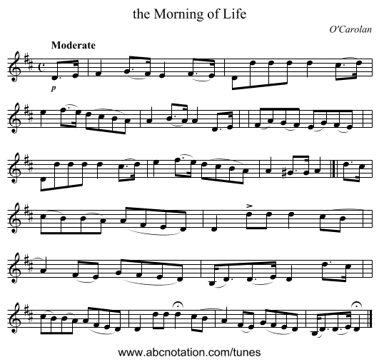 the Morning of Life - staff notation
