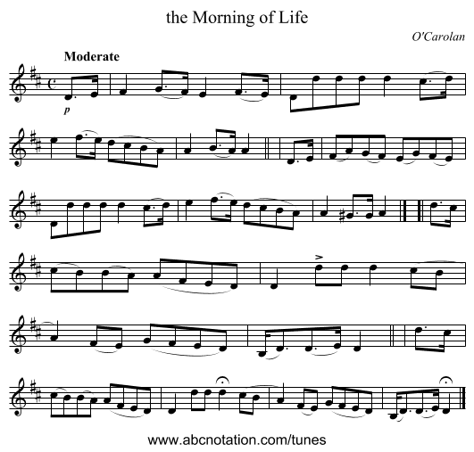 the Morning of Life - staff notation
