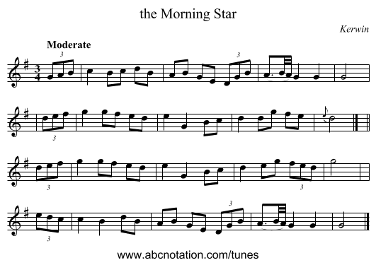 the Morning Star - staff notation
