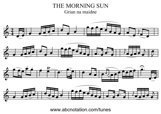 THE MORNING SUN - staff notation