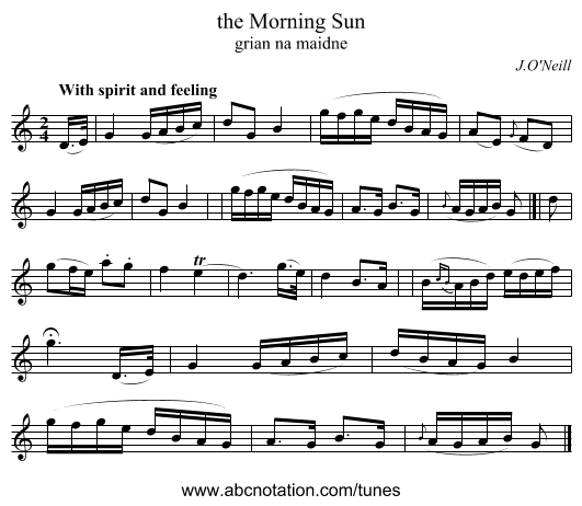 the Morning Sun - staff notation