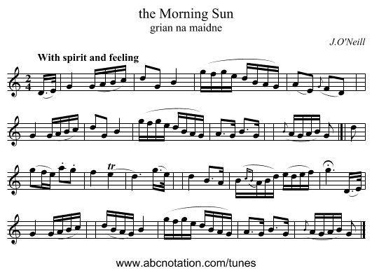 the Morning Sun - staff notation