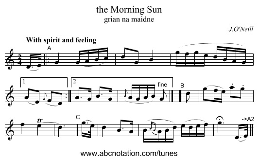 the Morning Sun - staff notation