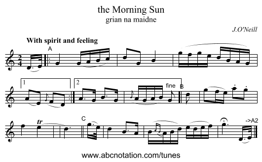 the Morning Sun - staff notation