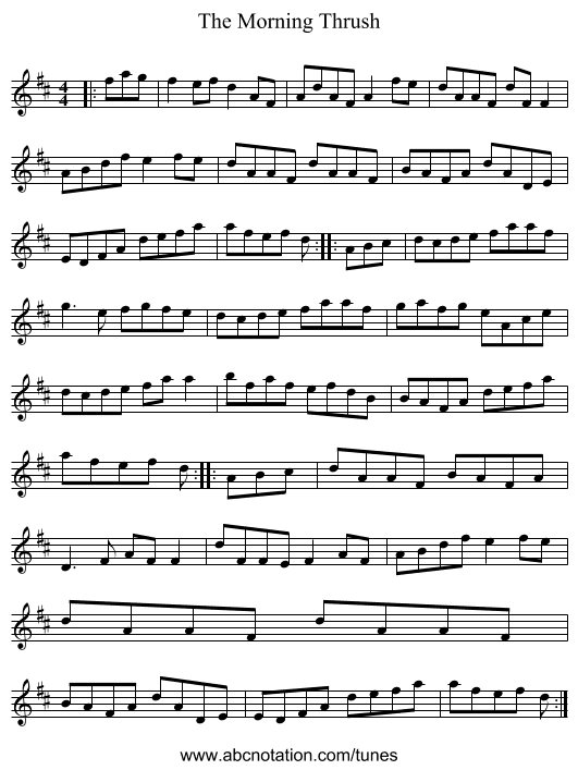 The Morning Thrush - staff notation