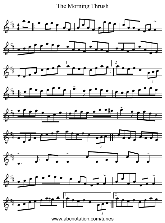 The Morning Thrush - staff notation