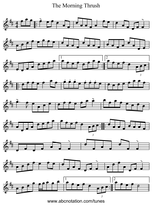 The Morning Thrush - staff notation