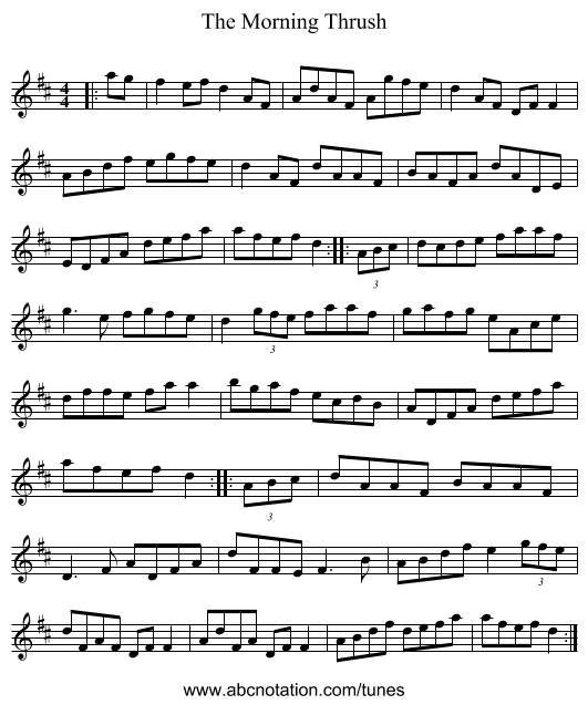 The Morning Thrush - staff notation