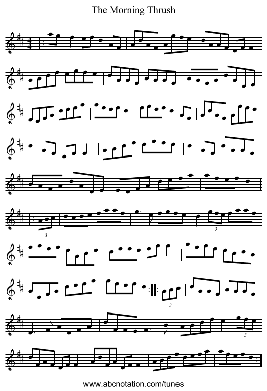 The Morning Thrush - staff notation