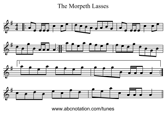 The Morpeth Lasses - staff notation