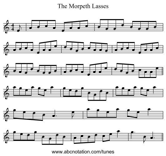 The Morpeth Lasses - staff notation