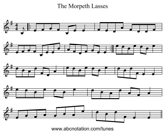 The Morpeth Lasses - staff notation