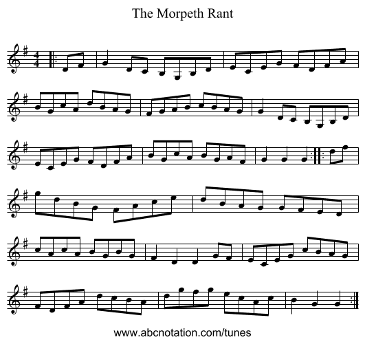 The Morpeth Rant - staff notation