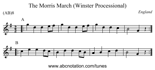 The Morris March (Winster Processional) - staff notation