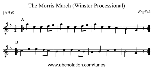The Morris March (Winster Processional) - staff notation
