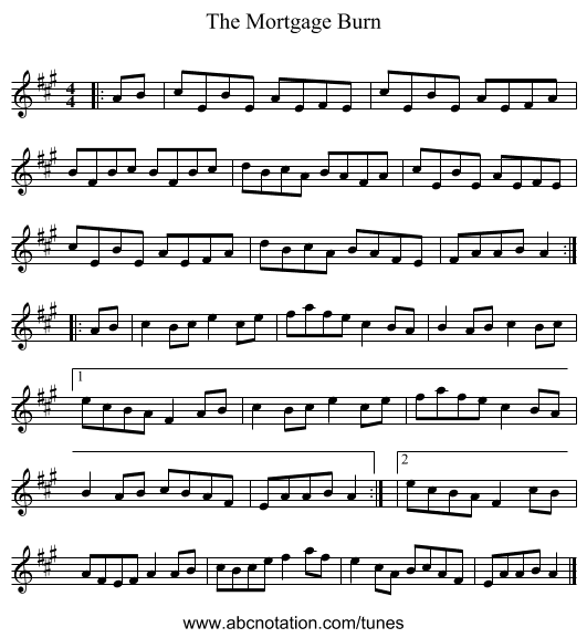 The Mortgage Burn - staff notation