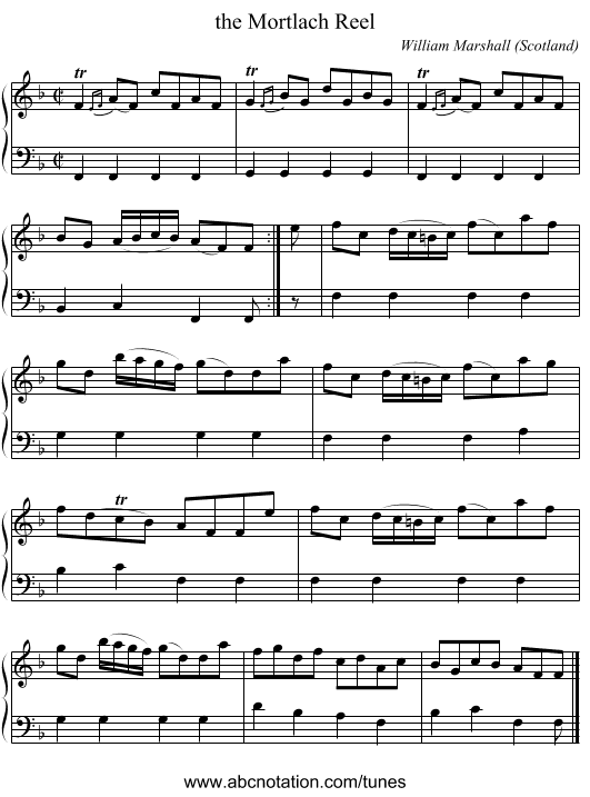 the Mortlach Reel - staff notation