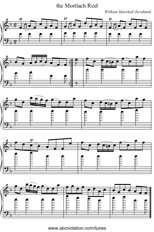 the Mortlach Reel - staff notation