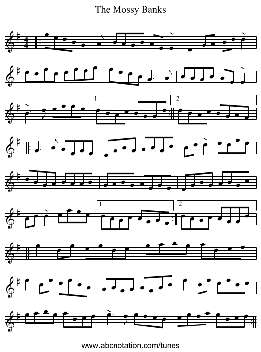 The Mossy Banks - staff notation