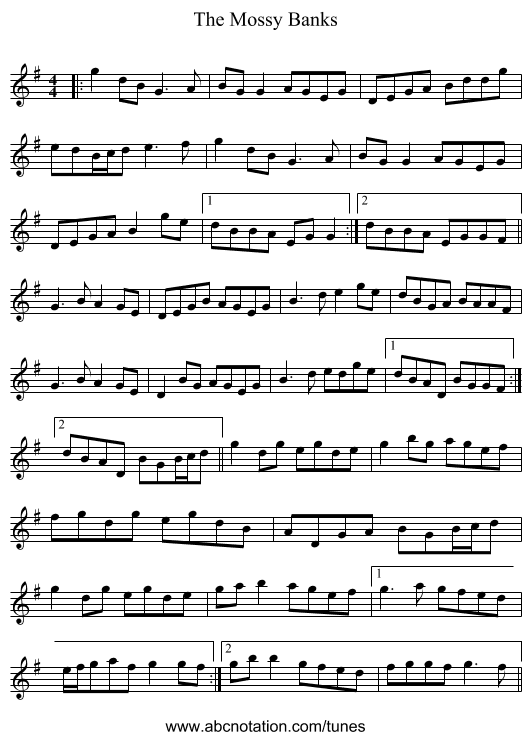 The Mossy Banks - staff notation