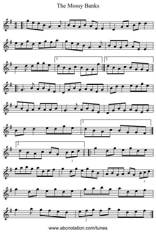 The Mossy Banks - staff notation