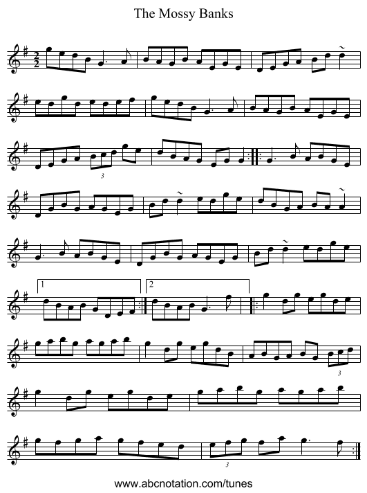 The Mossy Banks - staff notation