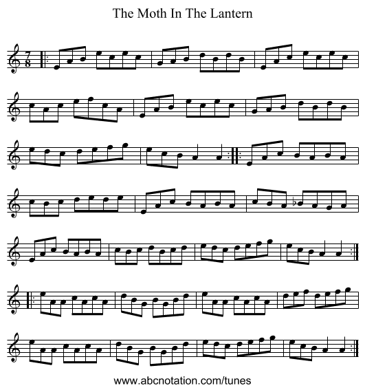 The Moth In The Lantern - staff notation