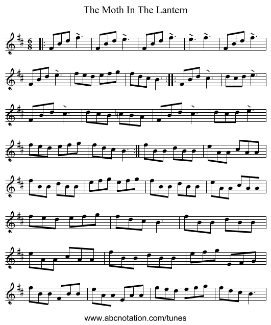 The Moth In The Lantern - staff notation