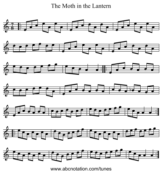 The Moth in the Lantern - staff notation