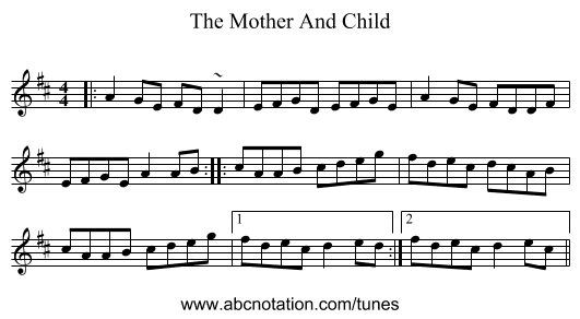The Mother And Child - staff notation