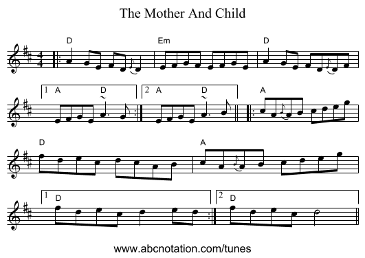 The Mother And Child - staff notation