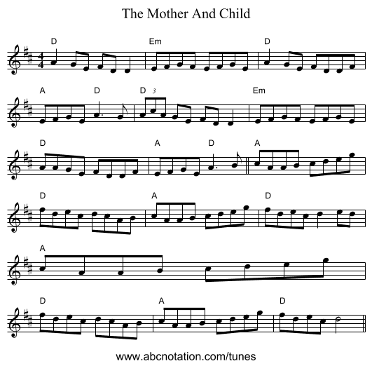 The Mother And Child - staff notation