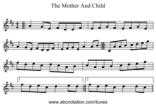 The Mother And Child - staff notation