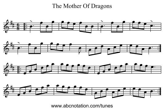 The Mother Of Dragons - staff notation