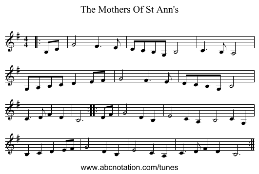 The Mothers Of St Ann's - staff notation