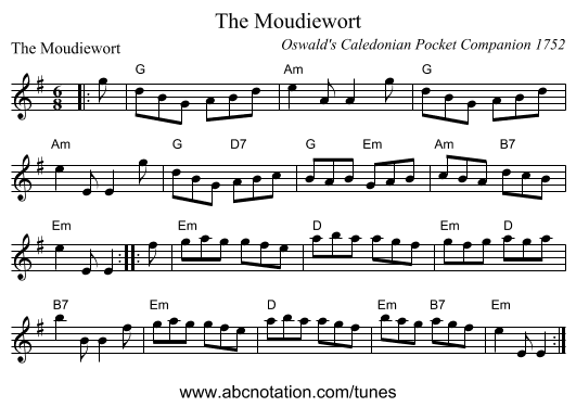 The Moudiewort - staff notation
