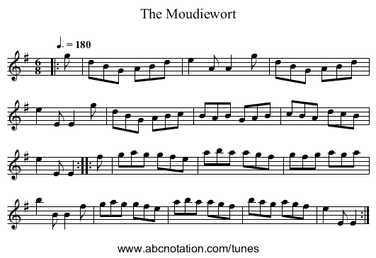 The Moudiewort - staff notation