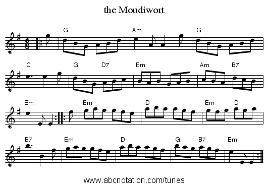 the Moudiwort - staff notation